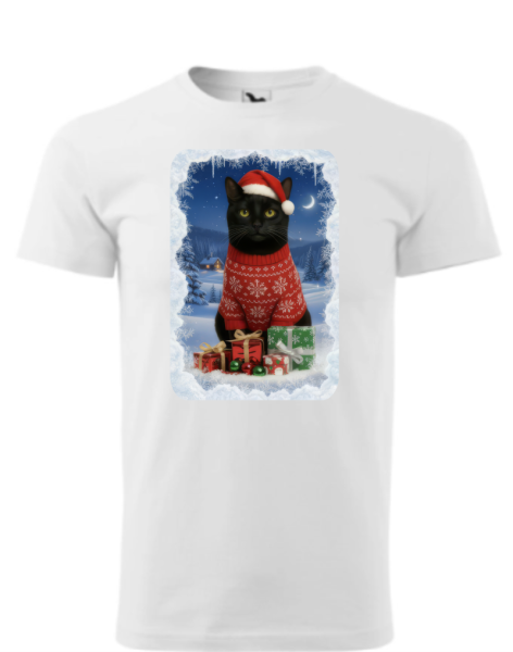 Vánoční tričko s černým kocourkem0